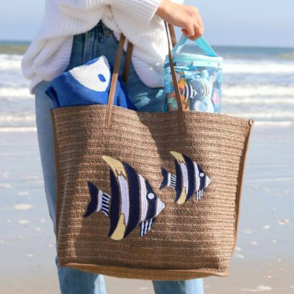 NWT Vera Bradley Embroidered Fish Straw Beach Tote Bag - Picture 2 of 9